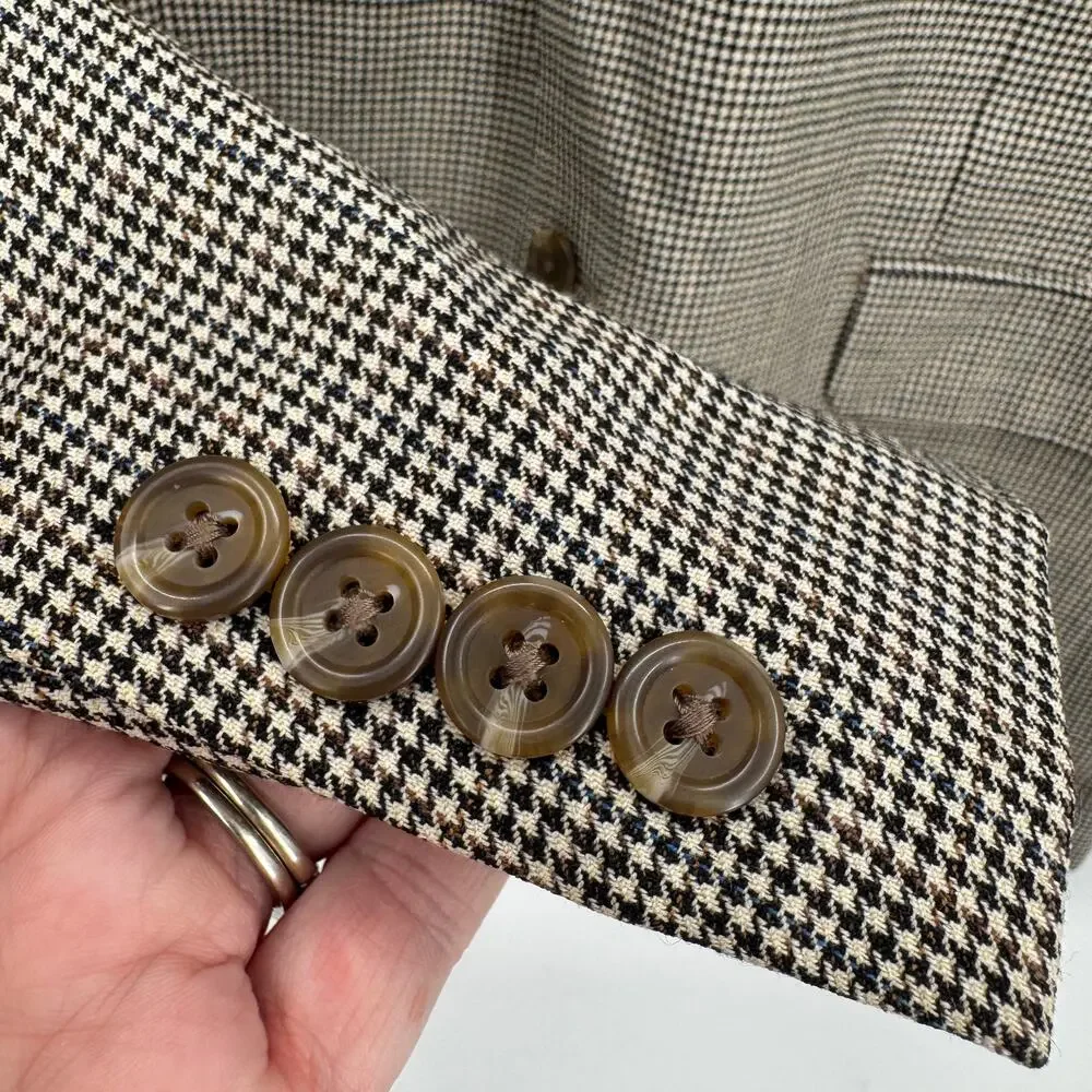 Lauren Ralph Lauren Blazer Mens 42 R‎ Jacket Tan Houndstooth Wool Classic